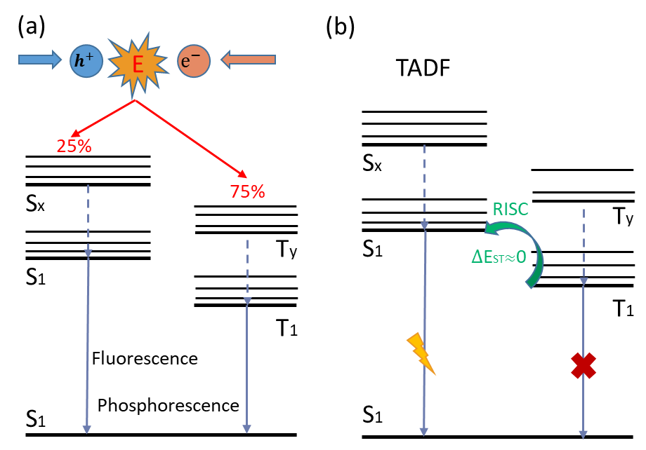 luminescent mechanisms for  different organic electroluminescent materials